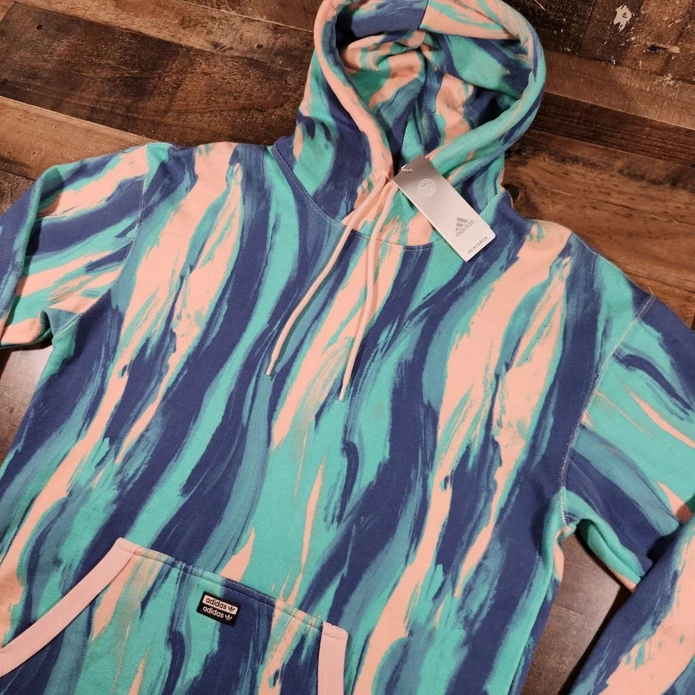 Adidas Hoodie Sweatshirt Mens Small Pink Blue Vapor RYV Yeezy Pastel Sweater New